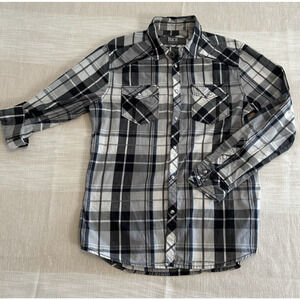 BKE Buckle Men's Long Sleeve Pearl Snaps Size Medium Shirt Black Gray White M